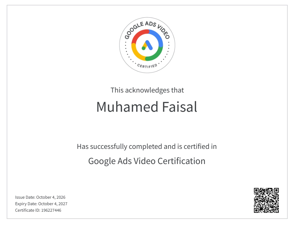 Freelance Digital Marketing Expert in Thrissur ADS Video Certificate