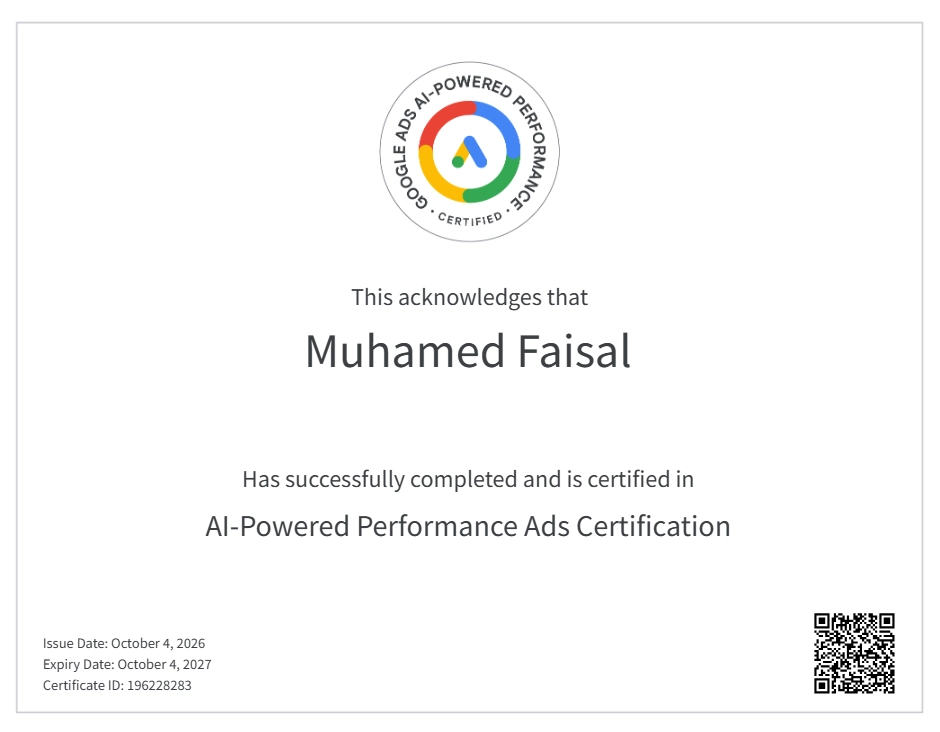 Freelance Digital Marketing Expert in Thrissur AI Powered Performance Certificate