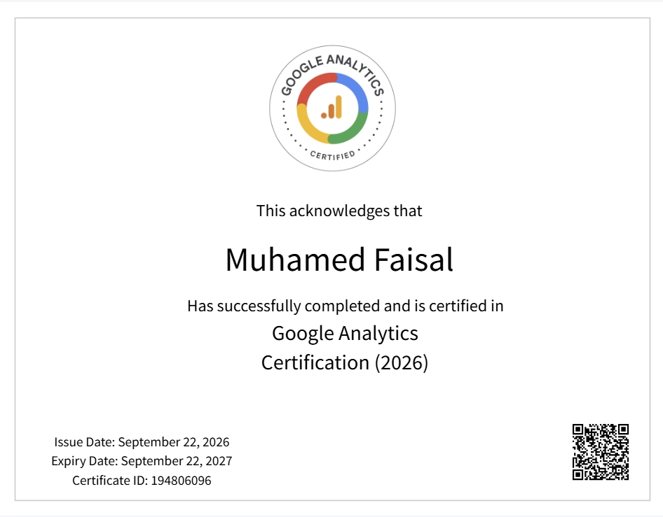 Freelance Digital Marketing Expert in Thrissur Google Analythics Certificate