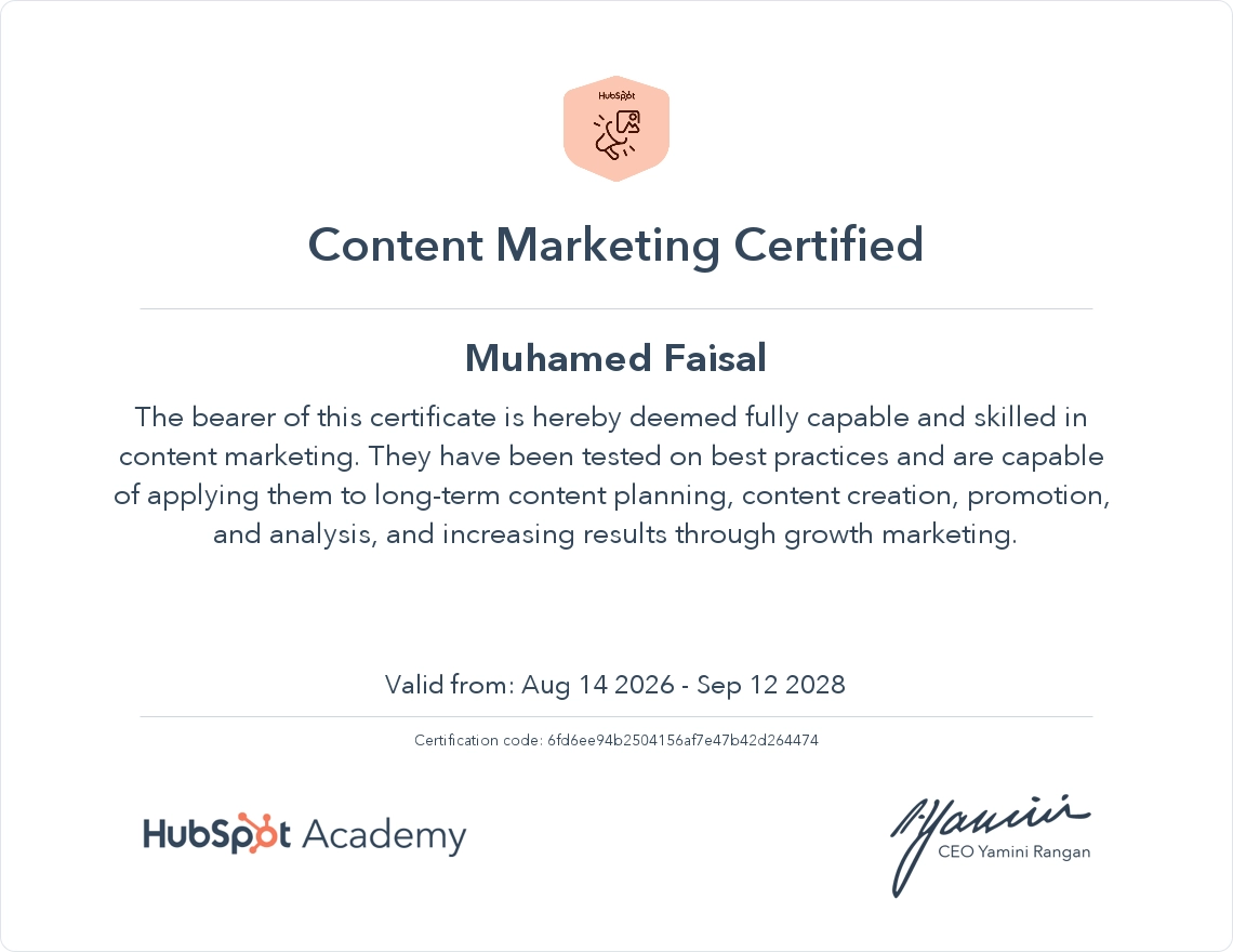 Freelance Digital Marketing Expert in Thrissur HUBSPOT Certificate